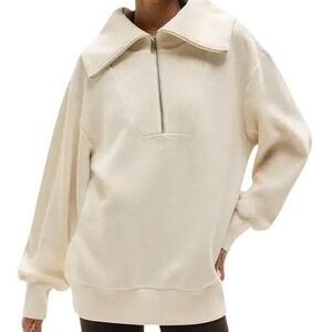 Athleta Ottoman Ribbed 1/4 Zip Pullover Sweatshirt Cream Ivory L Cozy Oversized